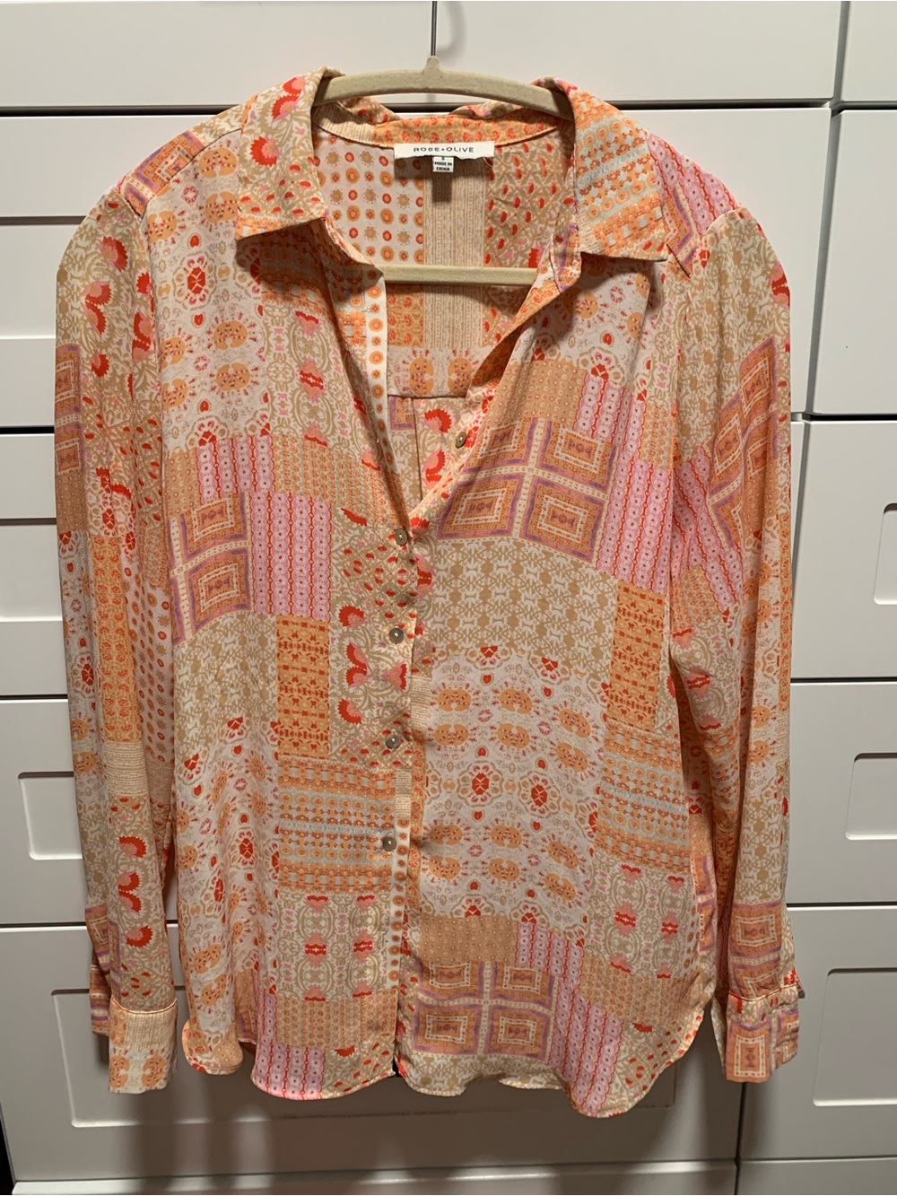 Rose & Olive Peach and Pink Patchwork print Button-Down Shirt